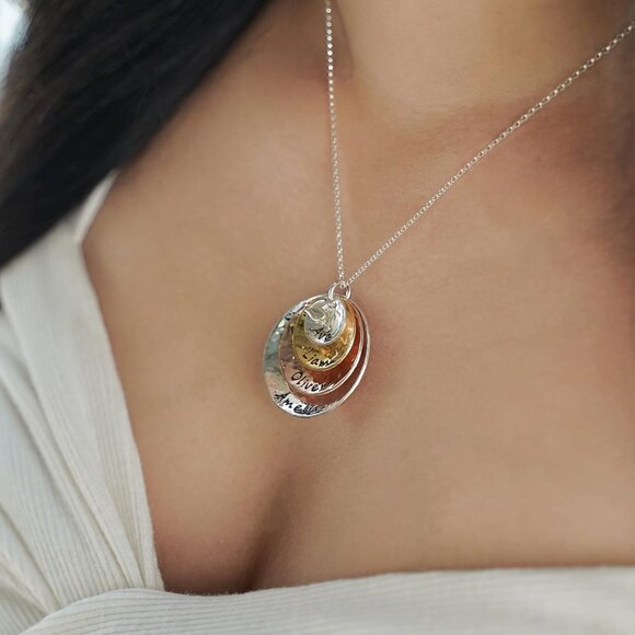 Personalized Women’s Necklace with 4 Discs - Sterling Silver & Rose Gold Charm - Picture 6 of 9